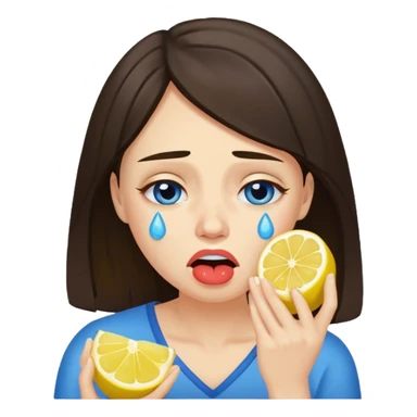 woman crying eating lemon. make tears blue color and brunette sticker