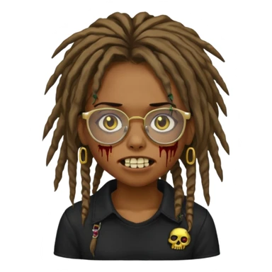 Girl,zombie,glasses,brown,emo,dreads,black shirt,gold teeth, sticker