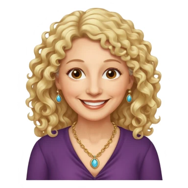 femme 60 ans cheveux blonds long très bouclés yeux marrons sourir sticker