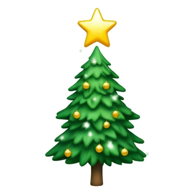 A Christmas tree that is green with snow on it and a shinning star and decorations sticker