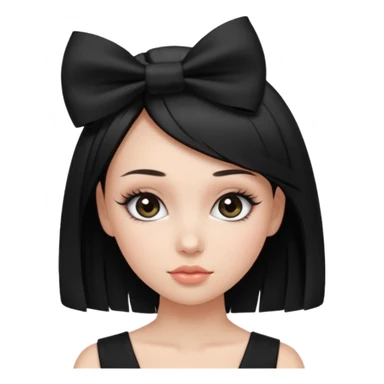 Woman with black cute  cut with a black top and a bow on her head with long lashes sticker