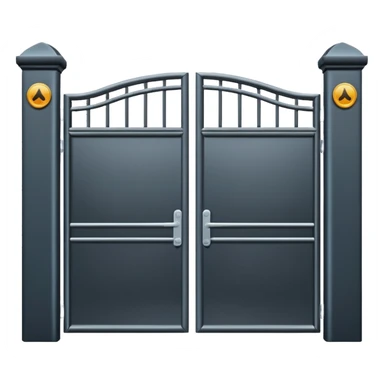 Flat emoji-style icon of automatic driveway gates.
Two solid gate panels opening to the sides.
Modern metal gates, simple design.
Clean vector style, minimalistic.
No text, no people, no buildings.
Centered, plain or transparent background.
Emoji style, iOS / Apple emoji look.
 sticker