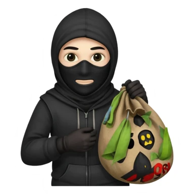 Thief in black mask holding sack sticker