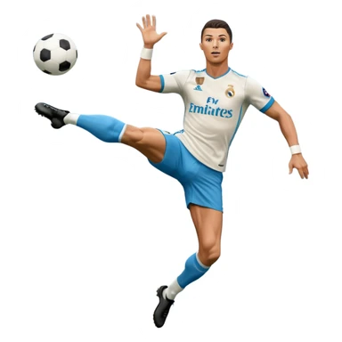 Ronaldo doing a bicycle kick with football in mid air While wearing a Retro blue Real madrid kit and yes i want it to be exactly the same as he Scored it in 2018 vs Juventus  sticker