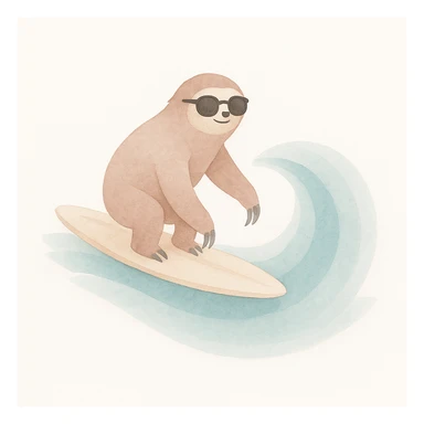 Add sunglasses to the sloth while surfing in watercolor art style. sticker
