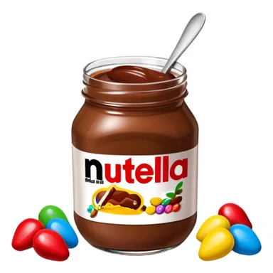 Un vaso cubierto de nutella arriba fresas y mym sticker
