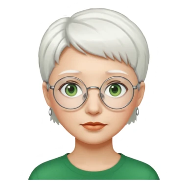 visage femme a lunettes ronde avec cheveux courts blancs aux yeux verts sticker