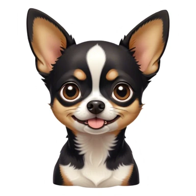 Cinematic Comical Black Tri Short Haired Chihuahua Portrait Emoji, Head tilted dramatically with an exaggeratedly shocked or offended expression, short black tri-color fur with striking white and tan markings, wide, expressive dark eyes filled with exaggerated disbelief, Simplified yet hilariously expressive features, highly detailed, glowing with a slightly sassy glow, high shine, dramatic yet playful, stylized with an air of attitude, bright and endearing, soft glowing outline, capturing the essence of a sassy and over-the-top pup, so meme-worthy it feels like it could side-eye its way into internet fame instantly! sticker