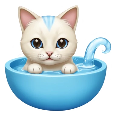 A water bowl and a cat licking sticker