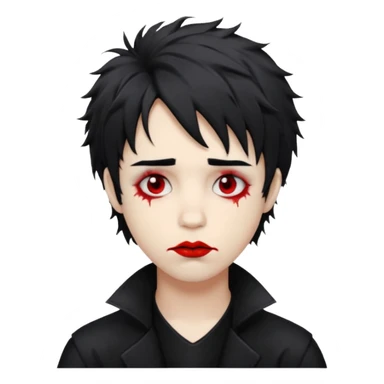 Goth boy with shaggy hair, and messy, smudged, red, lipstick  sticker