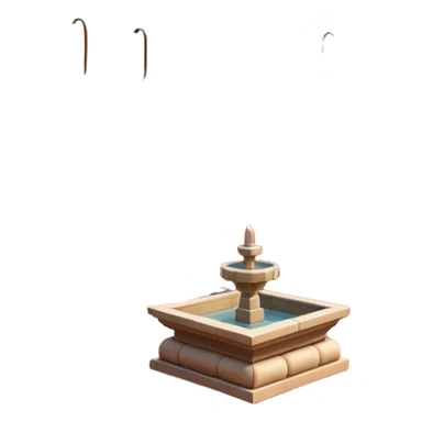 3D Apple-style emoji of a Turkish han courtyard. Square courtyard, small fountain, low arches, hanging lanterns, stacked carpets. Rounded, glossy, soft shadows, bright daylight, white background.





 sticker