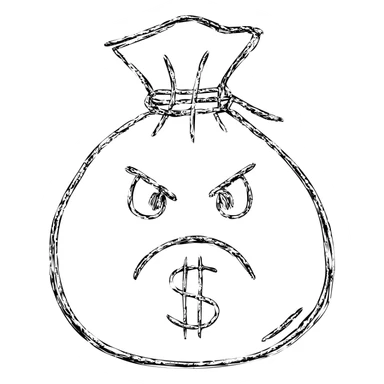 hand drawn outlined angry bag of money icon sticker