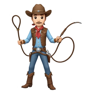cowboy man holding a whip, dynamic pose, western outfit, adventure vibe, 3D cartoon, mobile game icon style, clean background, no text, no watermark
 sticker