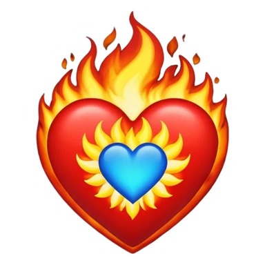 Hazme el corazón rojo y con fuego y que el fuego sea azul verdoso sticker