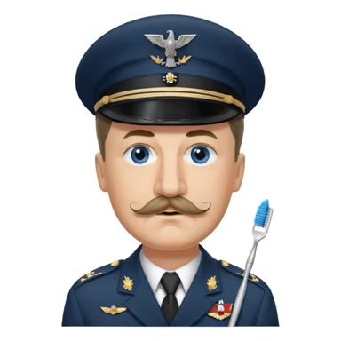 Adolf Hitler had an oval face with fair skin. His eyes were blue and his eyebrows were dark and somewhat bushy. Above his upper lip he wore a small, brush-like mustache, known as a "toothbrush moustache". His sticker