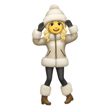 blonde girl in a fur hat dancing in the snow full body fur boots sticker