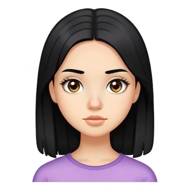 girl with visible acne, straight black hair and light makeup sticker