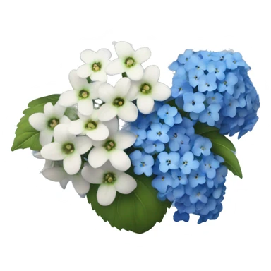 extremely detailed bouquet of baby breaths, delphiniums, forget me nots, and blue hydrangeas  sticker