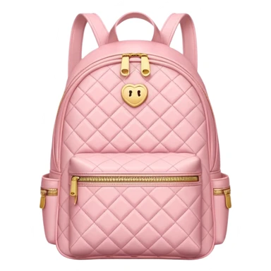 Pastel pink designer school backpack with quilted leather texture and gold zipper sticker
