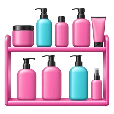 Shampoo bottle, color tube, and conditioner on a pink shelf sticker