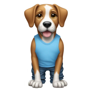 Dog standing up with a blueish tank-top and blue baggy jeans sticker