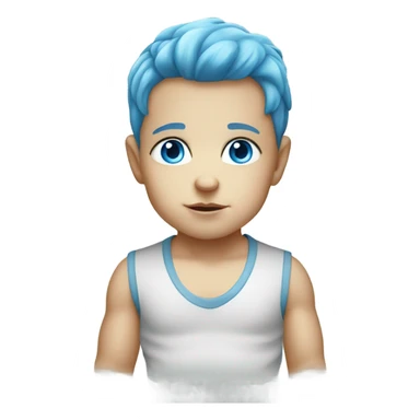 Serious baby Caucasian boy with blue eyes and blue hair sticker