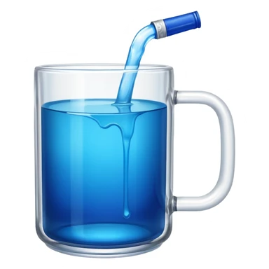 A large clear glass mug with a bright blue liquid inside.  Make the mug thicker and white/clear, not blue. beer stein. Handle is not blue. The walls of the mug are very thick and white. Only one handle. No actual beer. Can of redbull sticking out of too sticker