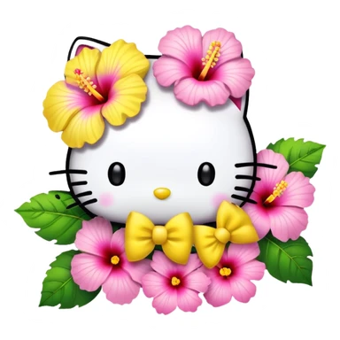 yellow and pink hibiscus flower and hello kitty sticker