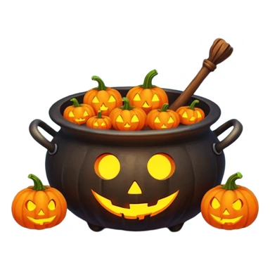 Cauldron with small pumpkins and moon  sticker