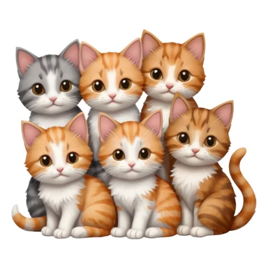 6 tiny kittens cuddling together all various different natural colours including grey and white, ginger and white, calico, grey, and brown tabby and white sticker