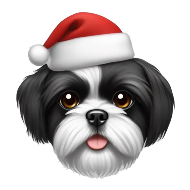 Black and white shih tzu with Christmas hat sticker