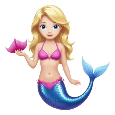 a mermaid with blonde hair and blue eyes a pink tail and a pink bikini top sticker