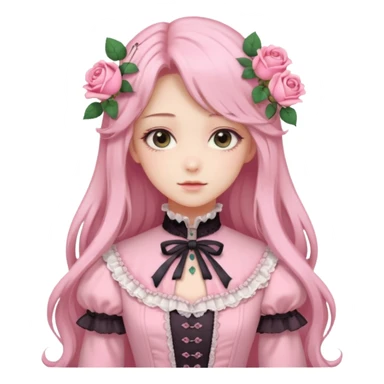 Gorgeous pastel anime lady with long hair and pink victorian style clothes and roses sticker
