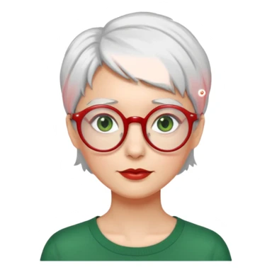 visage femme a lunettes ronde rouge fine avec cheveux courts gris-blancs aux yeux verts sticker