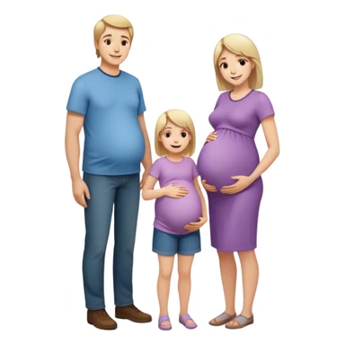 A family. The mother is pregnant and has long light hair. The dad is tall and has brown short hair. The child is 2 years old, it’s a girl and has short really light hair and is very similar to her parents. sticker