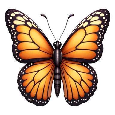 Cinematic Realistic Cute monarch Butterfly Portrait Emoji, Head tilted playfully and inquisitively, featuring vibrantly patterned ruby wings with intricate detailing and a charming, petite body with round, sparkling eyes full of warm curiosity, rendered with lifelike precision and natural highlights, high shine, affectionate and spirited, styled with a touch of whimsical garden delight, soft glowing outline, capturing the essence of a mischievous yet lovable monarch butterfly that seems poised to flutter playfully into your arms! sticker