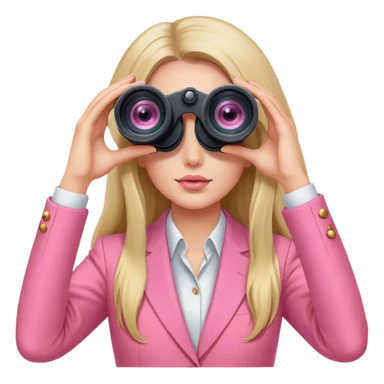 futuristic-looking woman with long hair in an intensive color pink suit looking through two-eye binoculars sticker
