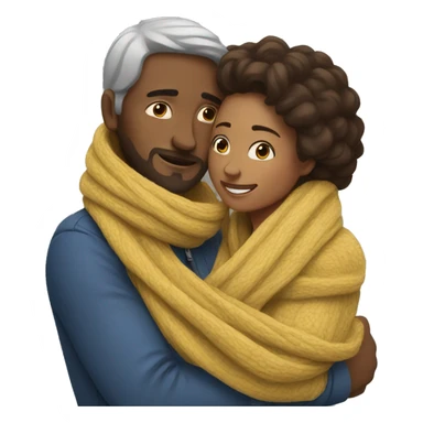 Man tightly hugging woman with scarf sticker
