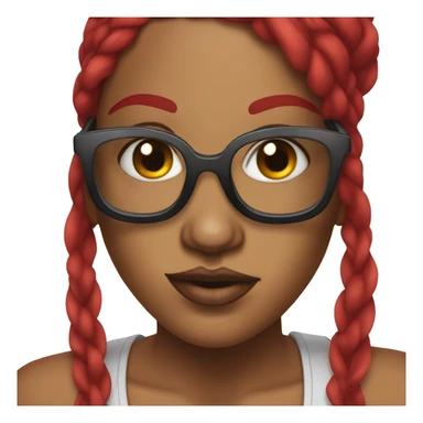 Female rapper with red hear and black glasses and a tattoo on the forehead sticker