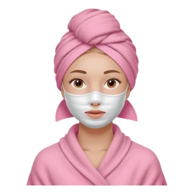 Clean girl influencer character, chest-up portrait, wearing a pink towel wrapped around the head, facial skincare mask on face, relaxed confident expression, soft glow skin, minimal chic aesthetic, subtle beauty accessories, calm self-care vibe sticker