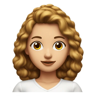 Has un emoji 3D de una chica de 18 años con el pelo ondulado café largo, con ojos café unos labios lindos rositas Una blusa blanca con cuello V sticker