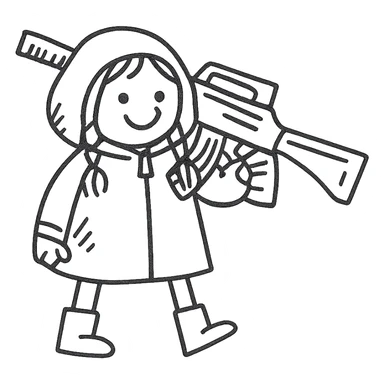 playful stalker girl with a comically large machine gun sticker