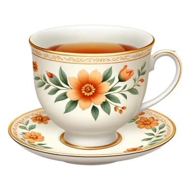 Warm-colored romantic fine china tea cup sticker