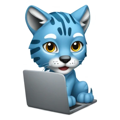 A blue lynx with a laptop sticker