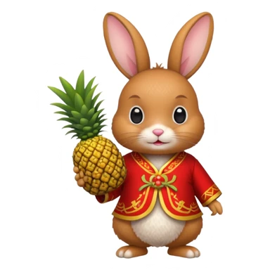 rabbit, wearing chinese ancient red custome, with pine apple,  sticker