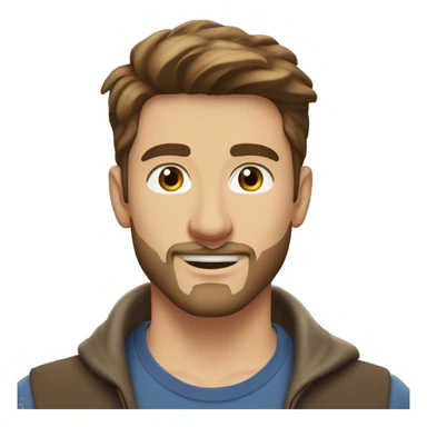 A handsome 25 year old man with middle parted fairly short brown hair, brown eyes, a very light goatee beard outdoors sticker