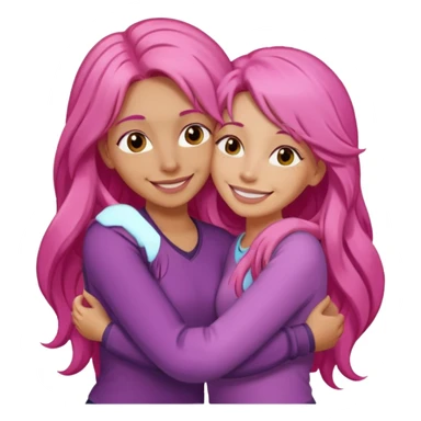 Surprisingly goofy once they open up. Strong, loyal, and incredibly supportive — but still hates wasting time. woman long pink hair hugging another person sticker