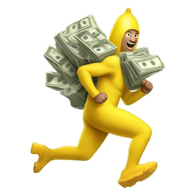 Banana suit running with bags of money  sticker