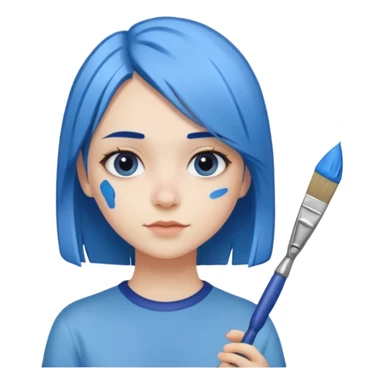 Chica con el pelo azul lacio y que tenga un pincel en las puntas pintado de azul sticker