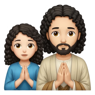 Jesús osea dios con una niña de rulos morocha orando sticker